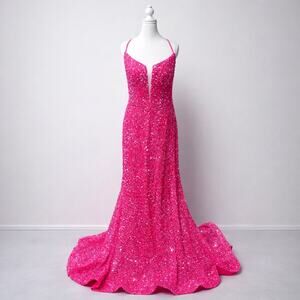 JVN by Jovani 25908B Hot Pink Sequin Prom Dress Size 16 NWT Mermaid Gown